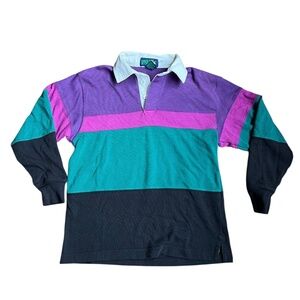 Vintage Kid's Colorblock 90's Cardigan Medium Purple, Black, Turquoise, Pink